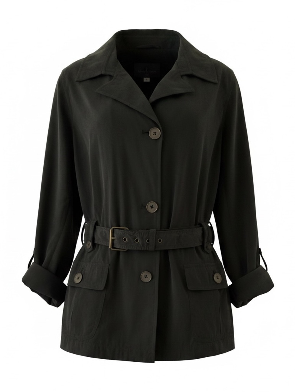 Dana Buchman Dark Green Belted Trench Utility Jacket